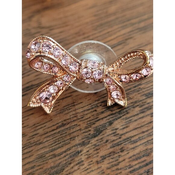Vtg Rare Kenneth J Lane Brooch Ribbon Pink Rose Gold Pin 2.5" And Earrings KJL - Picture 4 of 7